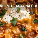ONE POT LASAGNA SOUP centered hero view, clean and uncluttered