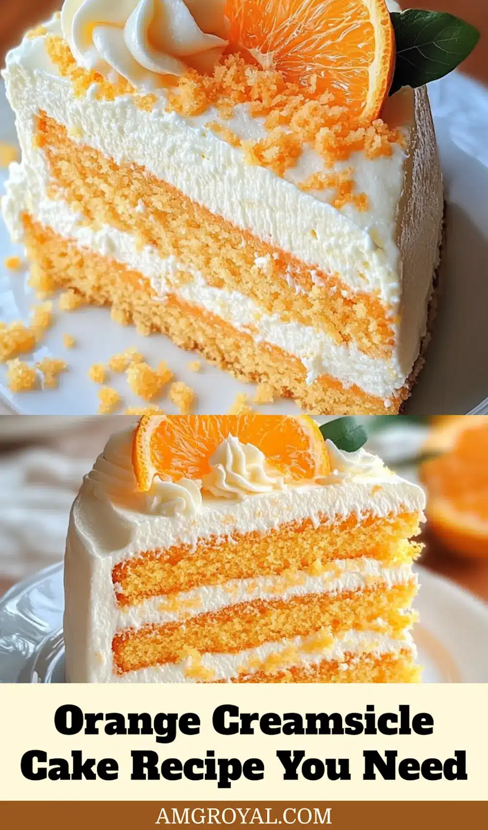 Orange Creamsicle Cake: Deliciously Simple Recipe 6 Beautifully frosted Orange Creamsicle Cake, garnished with fresh orange zest, with a slice cut out on a serving plate.