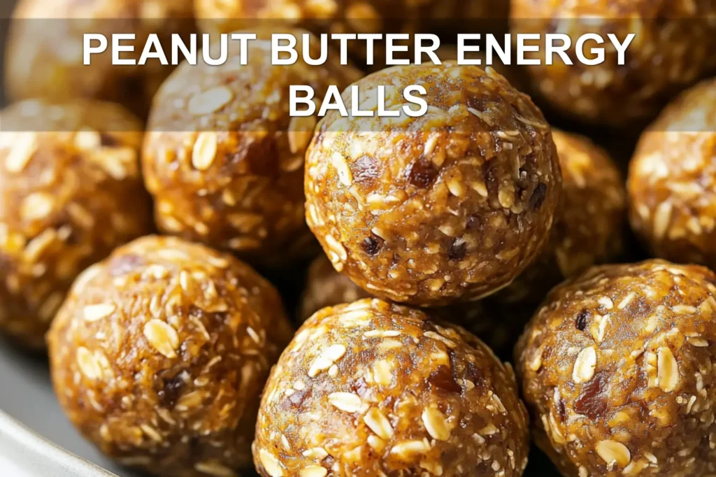 PEANUT BUTTER ENERGY BALLS centered hero view, clean and uncluttered