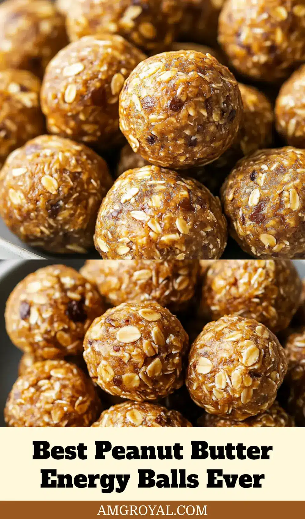 Peanut Butter Energy Balls: Simple and Delicious Treat 6 A rustic wooden board displaying a pyramid of homemade peanut butter energy balls, garnished with a sprinkle of chocolate chips.