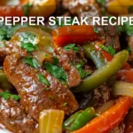 PEPPER STEAK RECIPE centered hero view, clean and uncluttered
