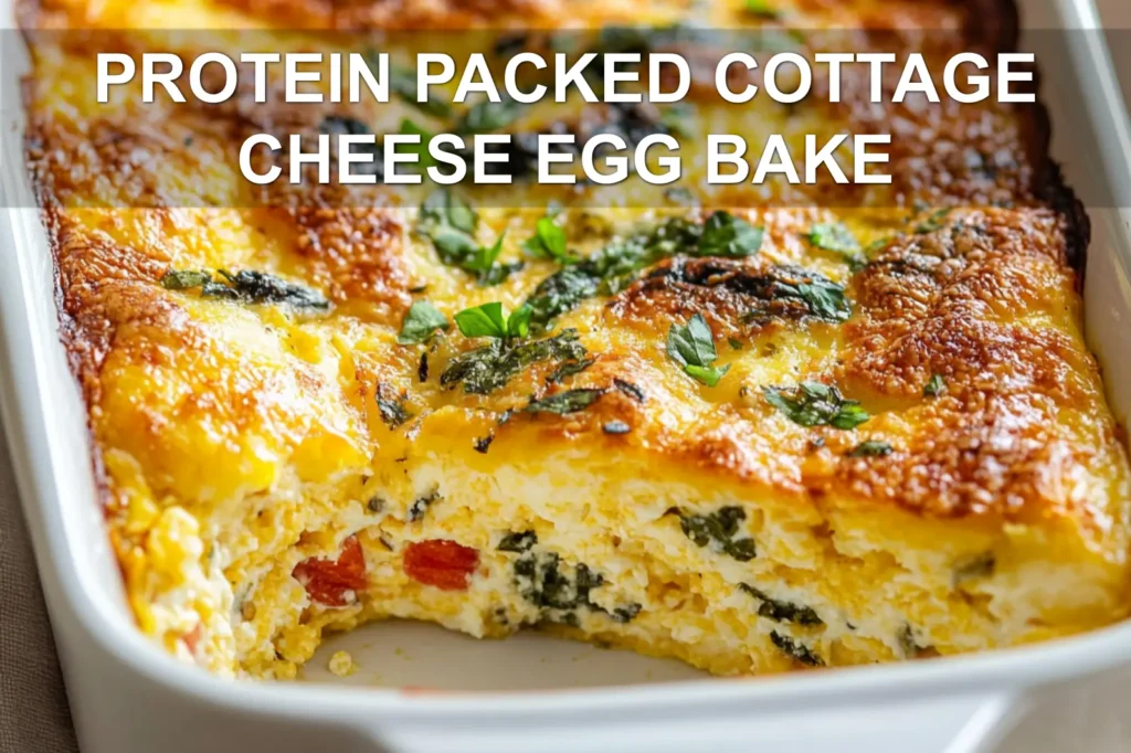 PROTEIN PACKED COTTAGE CHEESE EGG BAKE centered hero view, clean and uncluttered