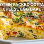 PROTEIN PACKED COTTAGE CHEESE EGG BAKE centered hero view, clean and uncluttered