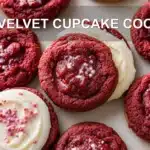 RED VELVET CUPCAKE COOKIES centered hero view, clean and uncluttered