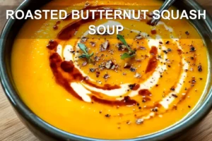 ROASTED BUTTERNUT SQUASH SOUP centered hero view, clean and uncluttered