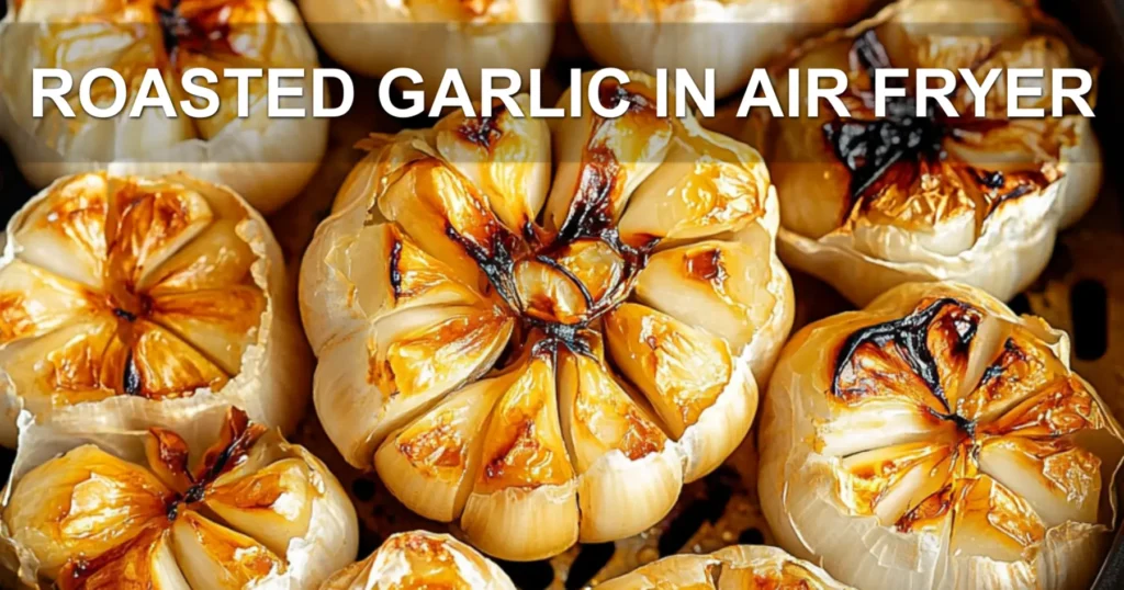ROASTED GARLIC IN AIR FRYER centered hero view, clean and uncluttered