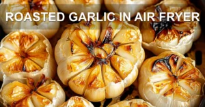 ROASTED GARLIC IN AIR FRYER centered hero view, clean and uncluttered