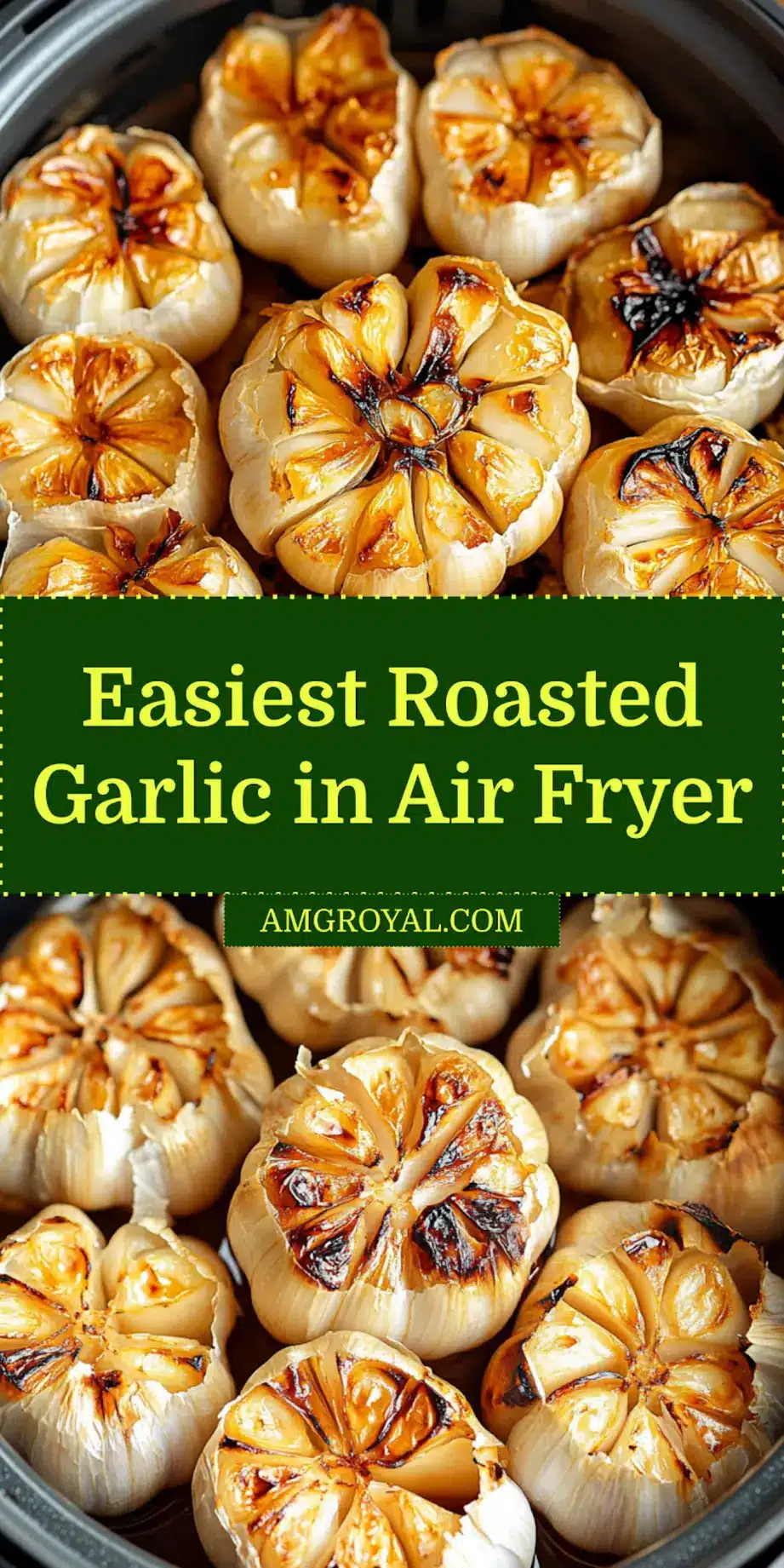 ROASTED GARLIC IN AIR FRYER centered hero view, clean and uncluttered_pin