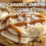 SALTED CARAMEL CHEESECAKE COOKIES centered hero view, clean and uncluttered