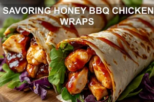SAVORING HONEY BBQ CHICKEN WRAPS centered hero view, clean and uncluttered