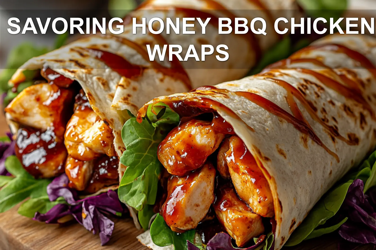 SAVORING HONEY BBQ CHICKEN WRAPS centered hero view, clean and uncluttered