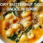SAVORY BUTTERNUT SQUASH GNOCCHI SOUP centered hero view, clean and uncluttered