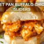 SHEET PAN BUFFALO CHICKEN SLIDERS centered hero view, clean and uncluttered