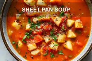 SHEET PAN SOUP centered hero view, clean and uncluttered