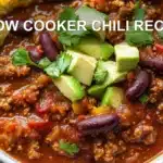 SLOW COOKER CHILI RECIPE centered hero view, clean and uncluttered