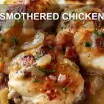 SMOTHERED CHICKEN centered hero view, clean and uncluttered