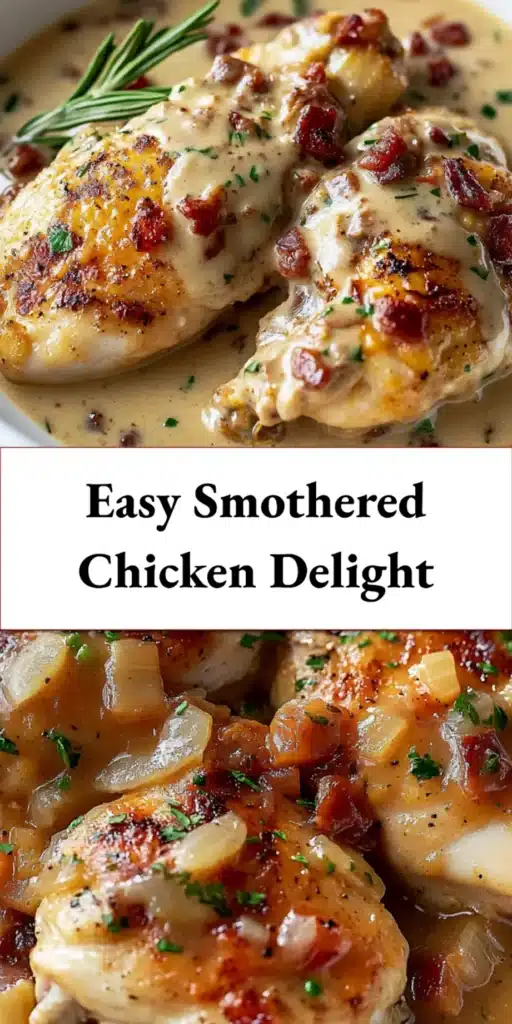 Smothered Chicken Easy and Delicious Recipe to Love 6 SMOTHERED CHICKEN centered hero view, clean and uncluttered