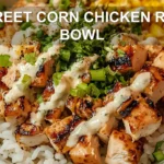 STREET CORN CHICKEN RICE BOWL centered hero view, clean and uncluttered