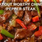 TAKEOUT WORTHY CHINESE PEPPER STEAK centered hero view, clean and uncluttered