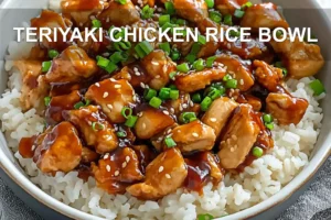TERIYAKI CHICKEN RICE BOWL centered hero view, clean and uncluttered