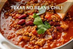 TEXAS NO BEANS CHILI centered hero view, clean and uncluttered