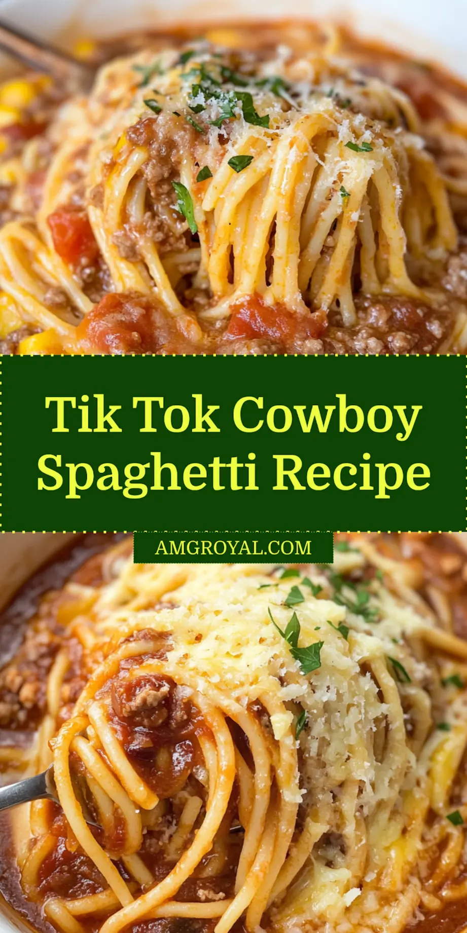 Tik Tok Cowboy Spaghetti Easy and Delicious Recipe 6 TIK TOK COWBOY SPAGHETTI centered hero view, clean and uncluttered_pin