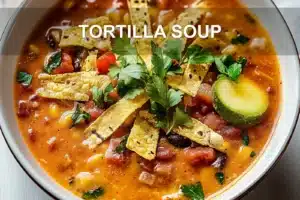 Tortilla Soup: Easy Fresh and Delicious Recipe TORTILLA SOUP centered hero view, clean and uncluttered