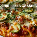 ZUCCHINI PIZZA CASSEROLE centered hero view, clean and uncluttered