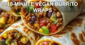 10-MINUTE VEGAN BURRITO WRAPS centered hero view, clean and uncluttered