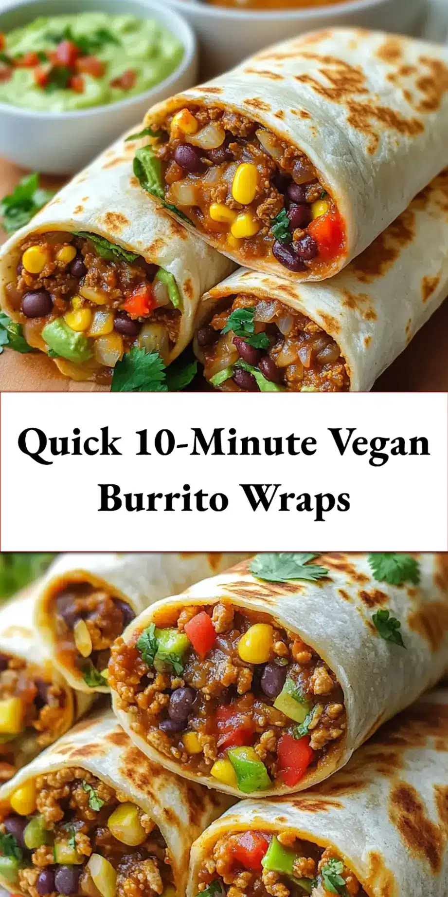 10-Minute Vegan Burrito Wraps: Quick and Delicious Recipe 7 10-MINUTE VEGAN BURRITO WRAPS centered hero view, clean and uncluttered_pin