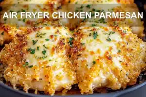 Air Fryer Chicken Parmesan Quick and Delicious Recipe AIR FRYER CHICKEN PARMESAN centered hero view, clean and uncluttered