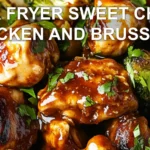 AIR FRYER SWEET CHILI CHICKEN AND BRUSSELS centered hero view, clean and uncluttered