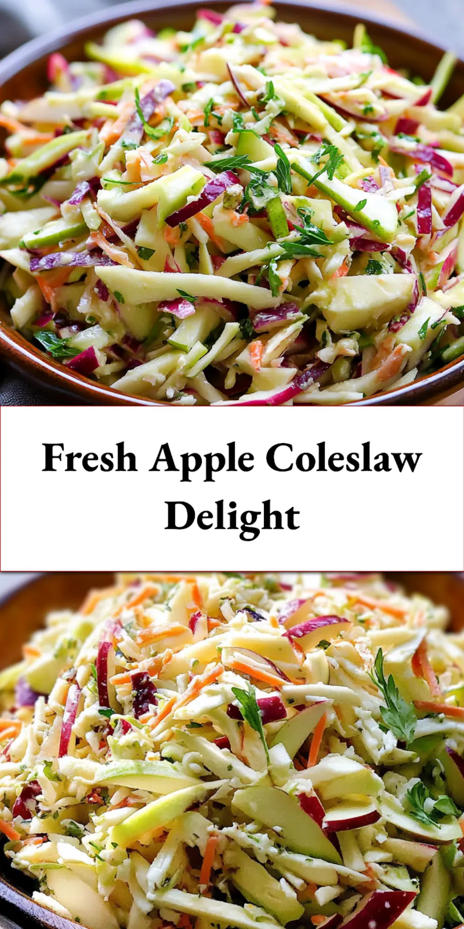 Plated apple coleslaw side dish served in a rustic bowl