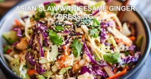 Asian Slaw with Sesame Ginger Dressing That You'll Love ASIAN SLAW WITH SESAME GINGER DRESSING centered hero view, clean and uncluttered