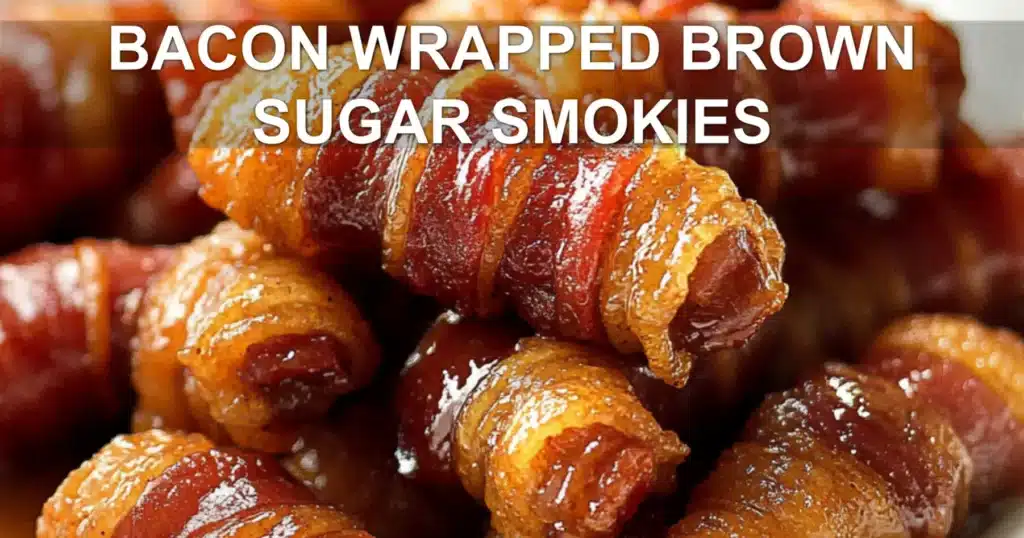 BACON WRAPPED BROWN SUGAR SMOKIES centered hero view, clean and uncluttered