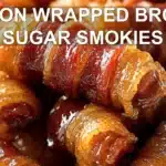 BACON WRAPPED BROWN SUGAR SMOKIES centered hero view, clean and uncluttered