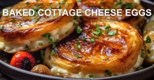 BAKED COTTAGE CHEESE EGGS centered hero view, clean and uncluttered