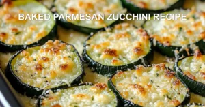 BAKED PARMESAN ZUCCHINI RECIPE centered hero view, clean and uncluttered