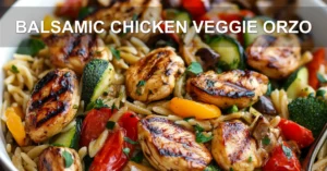 BALSAMIC CHICKEN VEGGIE ORZO centered hero view, clean and uncluttered