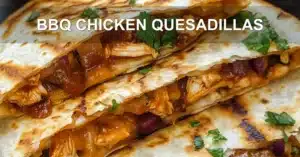 BBQ CHICKEN QUESADILLAS centered hero view, clean and uncluttered