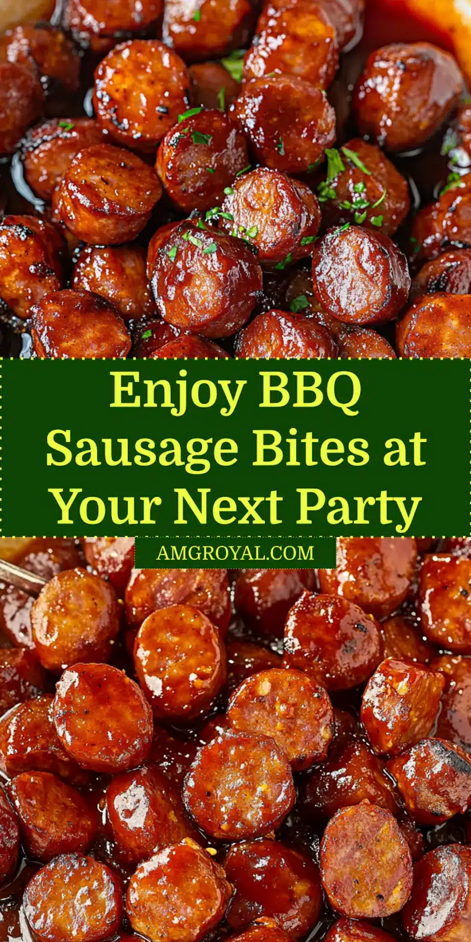 BBQ Sausage Bites Perfect Easy Party Appetizer 7 BBQ SAUSAGE BITES centered hero view, clean and uncluttered