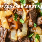 BEEF AND CABBAGE STIR FRY centered hero view, clean and uncluttered