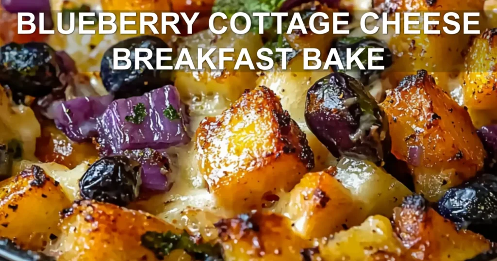 BLUEBERRY COTTAGE CHEESE BREAKFAST BAKE centered hero view, clean and uncluttered