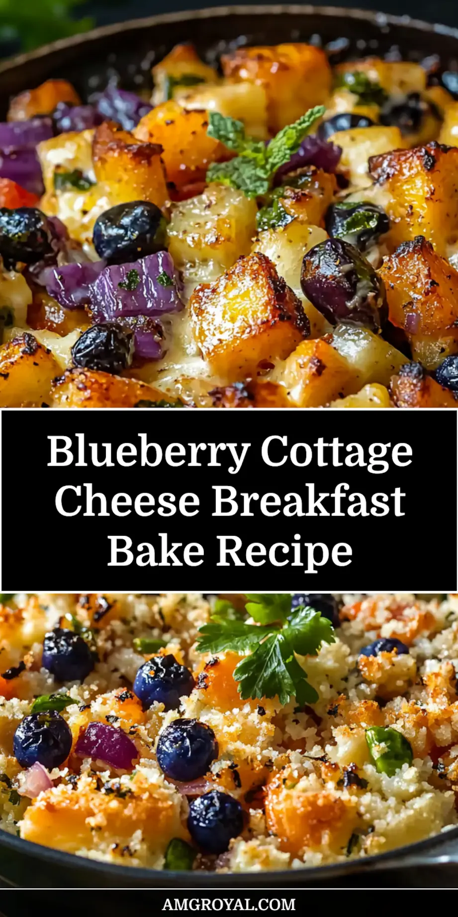 Blueberry Cottage Cheese Breakfast Bake Easy Delicious Recipe 7 BLUEBERRY COTTAGE CHEESE BREAKFAST BAKE centered hero view, clean and uncluttered_pin