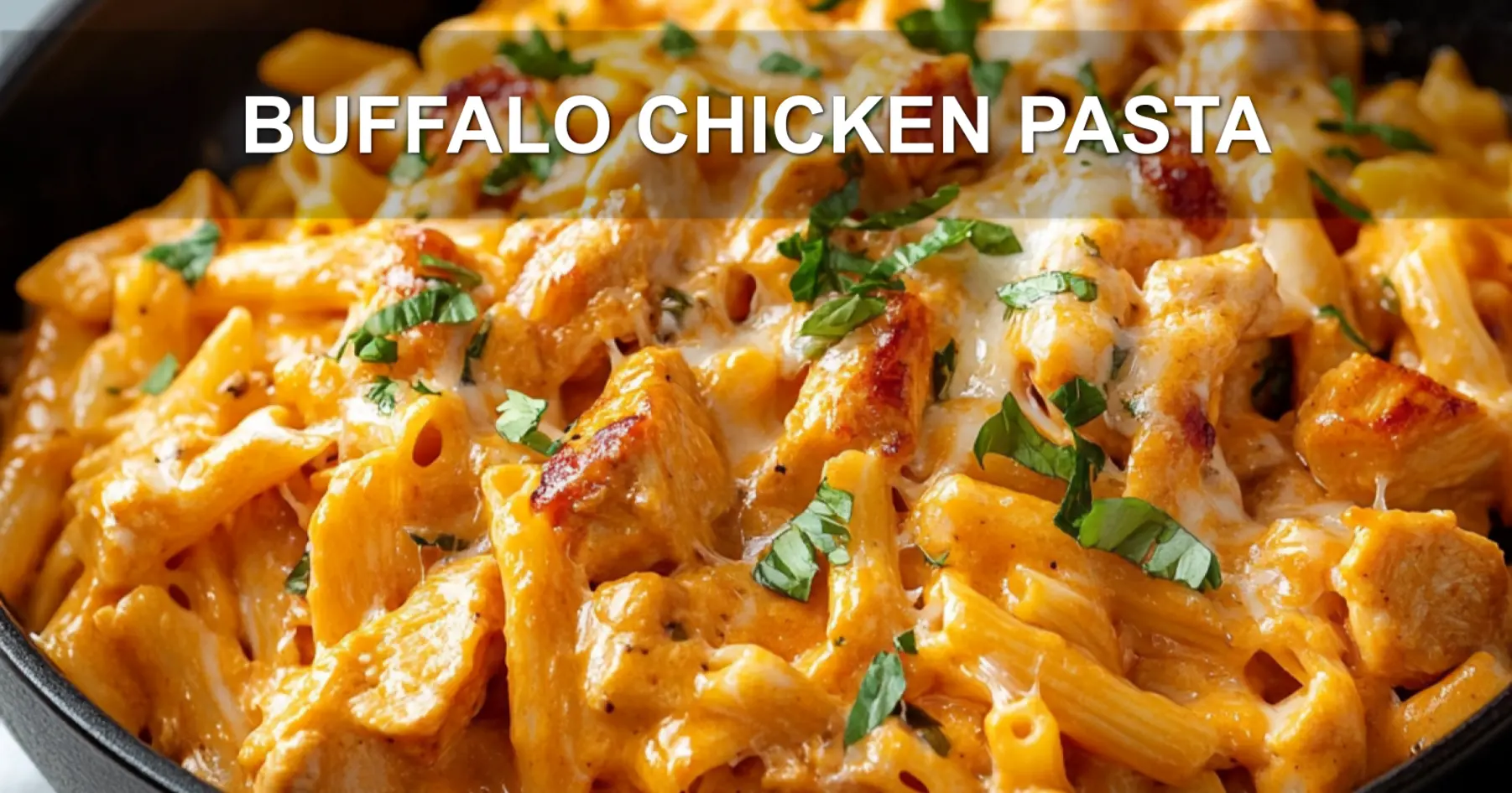 BUFFALO CHICKEN PASTA centered hero view, clean and uncluttered