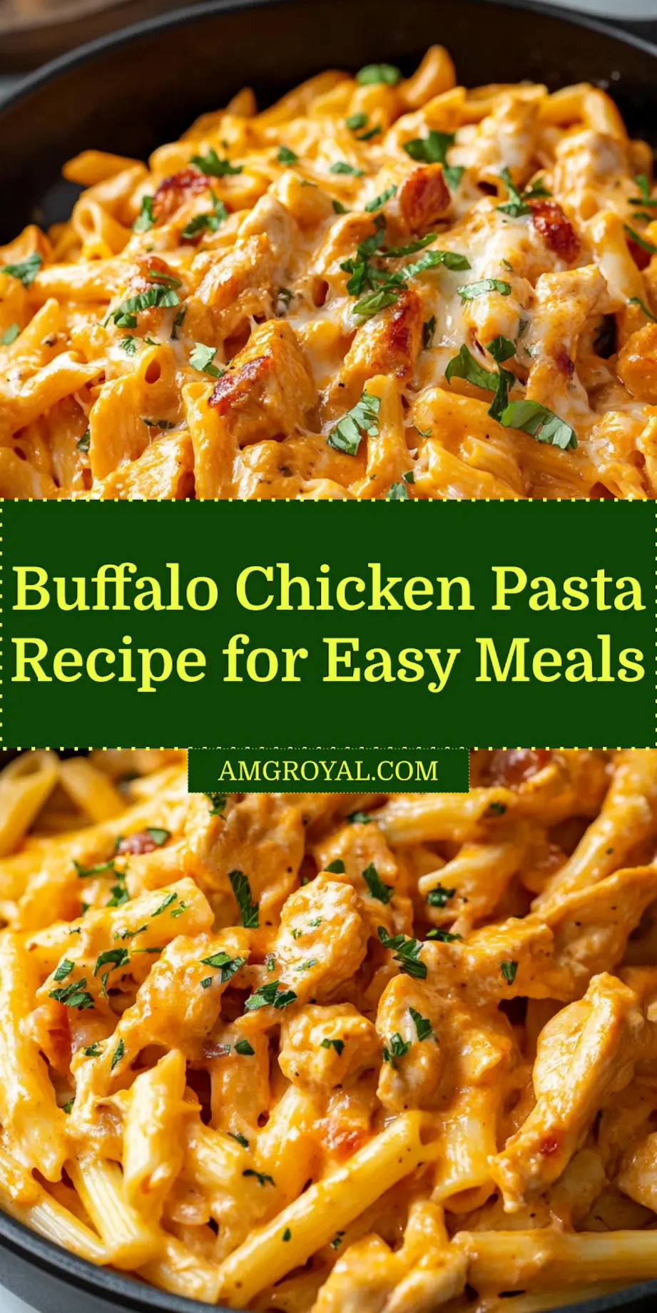 Buffalo Chicken Pasta served in a bowl on a wooden table