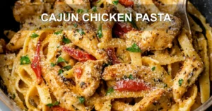 CAJUN CHICKEN PASTA centered hero view, clean and uncluttered