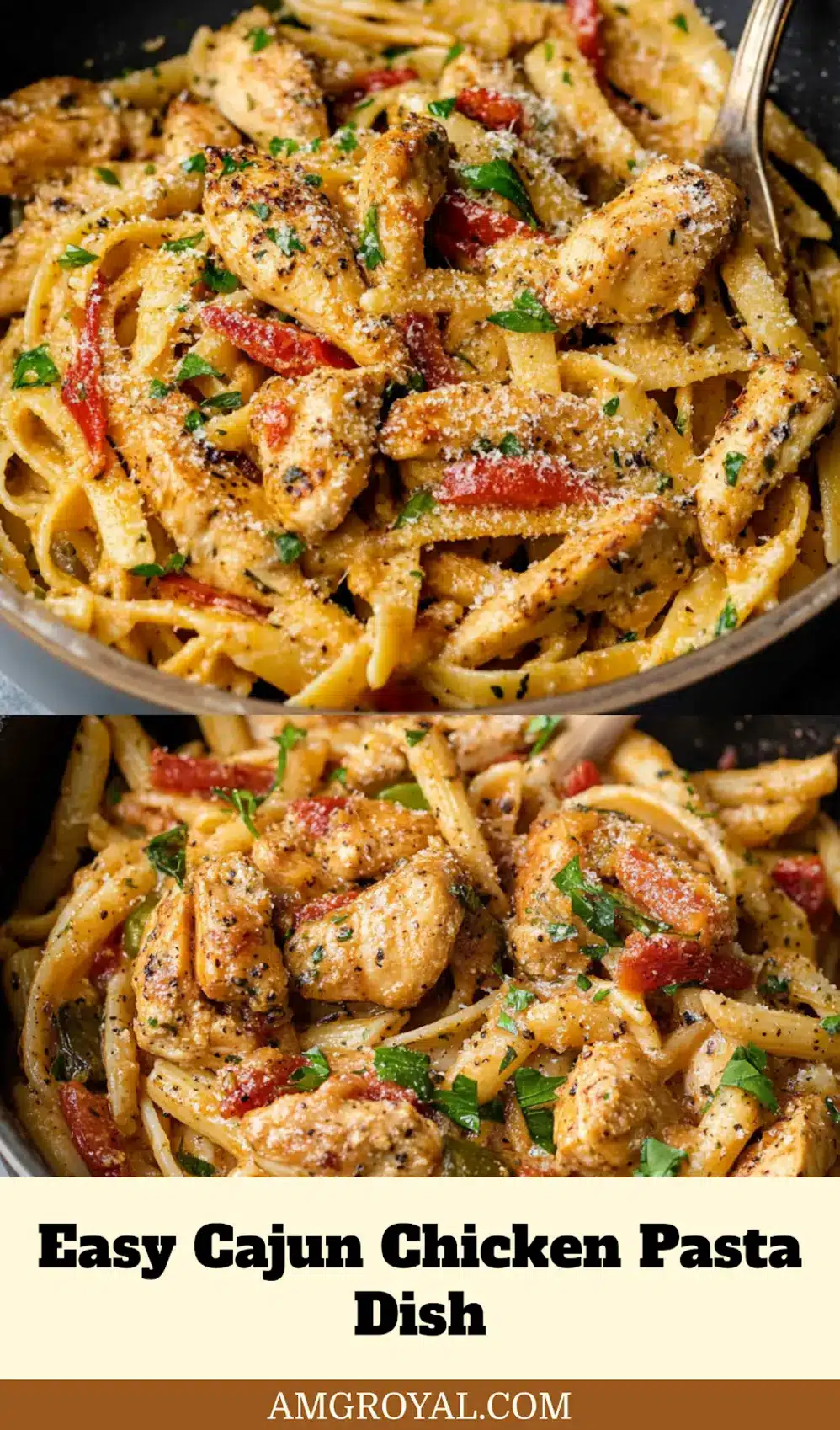 Cajun Chicken Pasta: Easy and Delicious Recipe 7 Serving of creamy Cajun Chicken Pasta garnished with parsley and Parmesan cheese