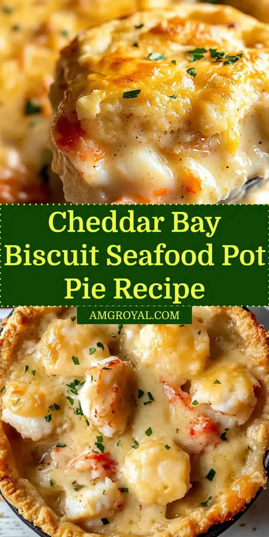 Finished Cheddar Bay Biscuit Seafood Pot Pie with golden biscuits on top