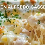 CHICKEN ALFREDO CASSEROLE centered hero view, clean and uncluttered